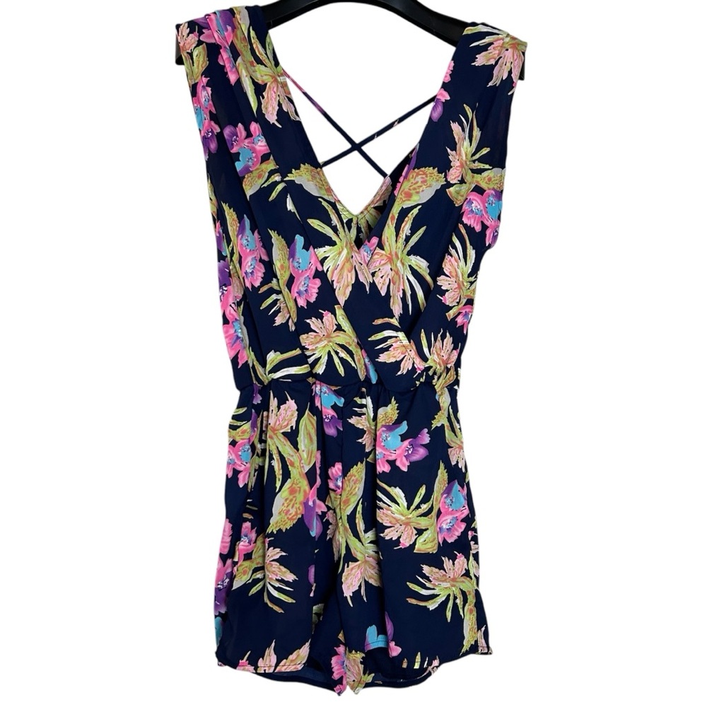 Eclipse women’s romper size small shorts colorful floral‎ pockets lined